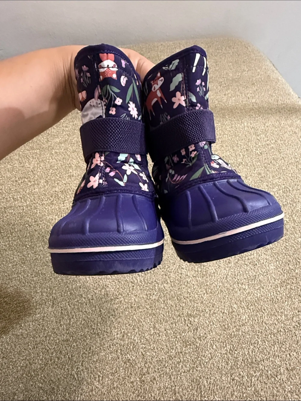 The Children's Place Navy Purple Floral Snow Boots with Pink Accents Sz 7